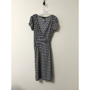 Bisou Bisou Michele Bohbot Black White Geometric Wrap Dress Short Sleeve Size 8